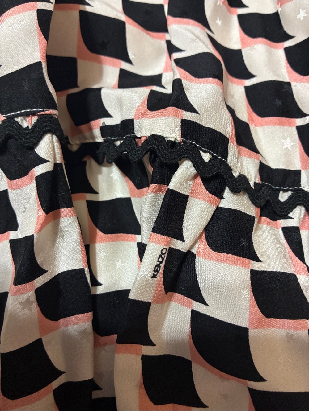 Kenzo Black and Cream Geometric Silk Mini Skirt NWT - Picture 5 of 9